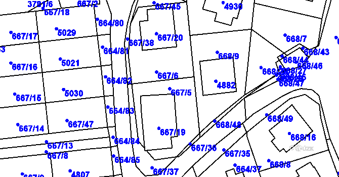 Parcela st. 667/5 v KÚ Žamberk, Katastrální mapa
