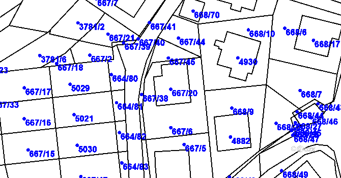 Parcela st. 667/20 v KÚ Žamberk, Katastrální mapa