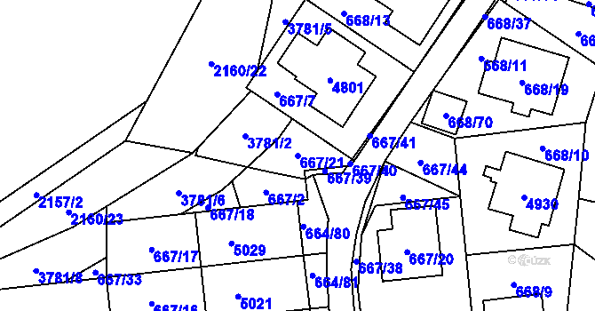Parcela st. 667/21 v KÚ Žamberk, Katastrální mapa
