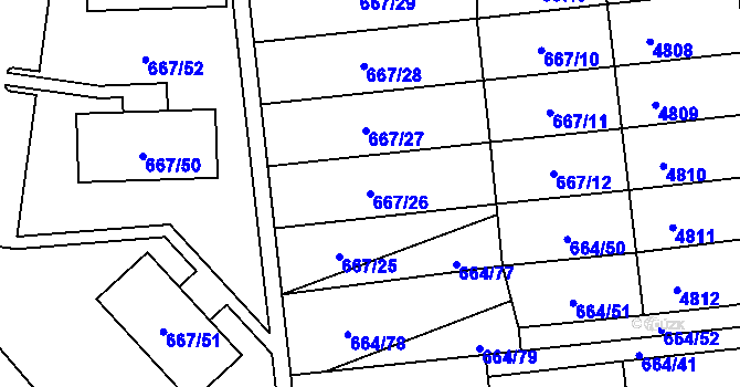 Parcela st. 667/26 v KÚ Žamberk, Katastrální mapa