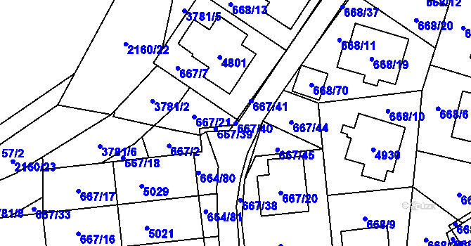 Parcela st. 667/40 v KÚ Žamberk, Katastrální mapa