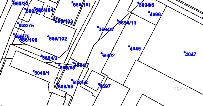 Parcela st. 668/2 v KÚ Žamberk, Katastrální mapa