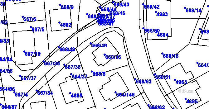 Parcela st. 668/16 v KÚ Žamberk, Katastrální mapa