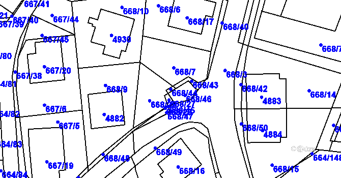 Parcela st. 668/44 v KÚ Žamberk, Katastrální mapa