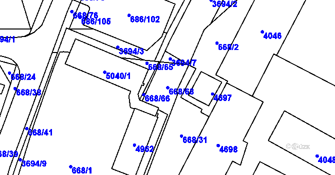 Parcela st. 668/68 v KÚ Žamberk, Katastrální mapa