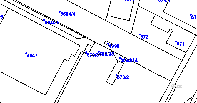 Parcela st. 683/33 v KÚ Žamberk, Katastrální mapa