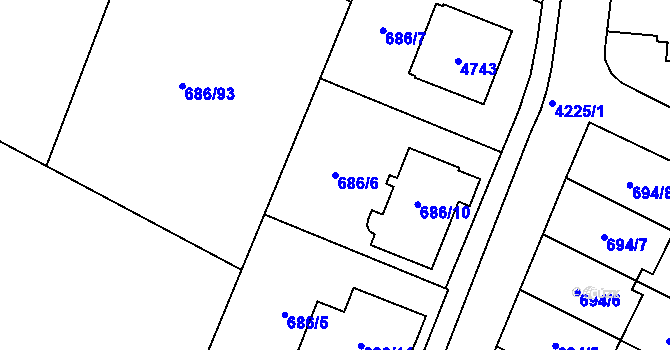 Parcela st. 686/6 v KÚ Žamberk, Katastrální mapa