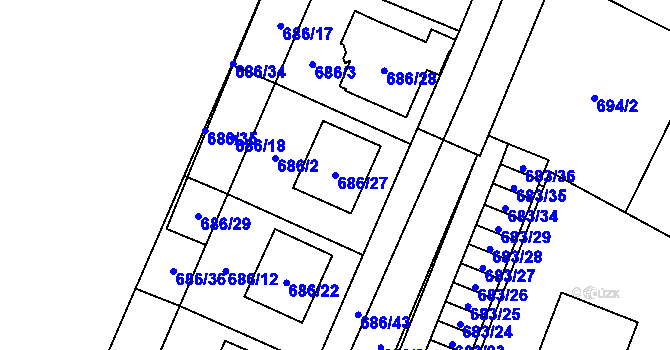 Parcela st. 686/27 v KÚ Žamberk, Katastrální mapa