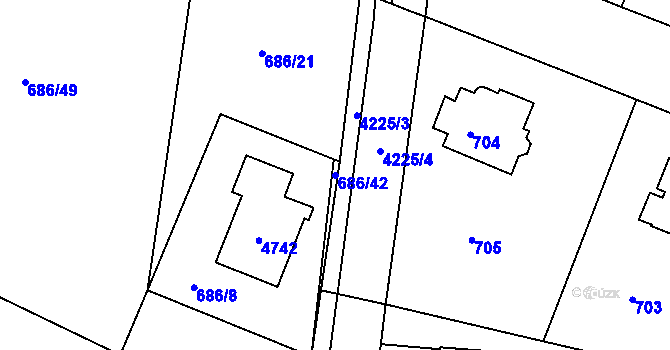 Parcela st. 686/42 v KÚ Žamberk, Katastrální mapa