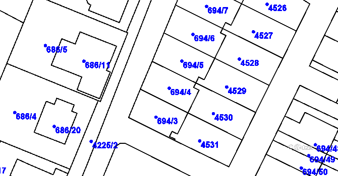 Parcela st. 694/4 v KÚ Žamberk, Katastrální mapa