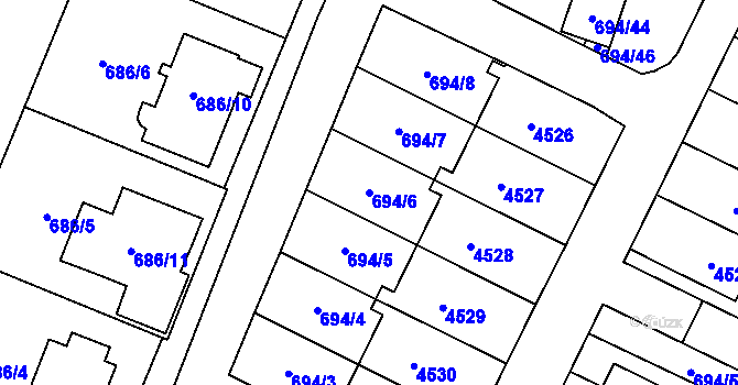 Parcela st. 694/6 v KÚ Žamberk, Katastrální mapa