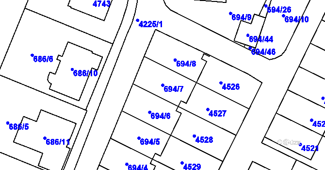 Parcela st. 694/7 v KÚ Žamberk, Katastrální mapa