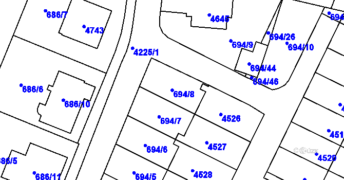 Parcela st. 694/8 v KÚ Žamberk, Katastrální mapa