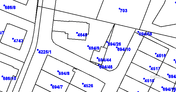 Parcela st. 694/9 v KÚ Žamberk, Katastrální mapa