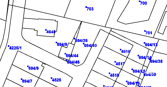 Parcela st. 694/10 v KÚ Žamberk, Katastrální mapa