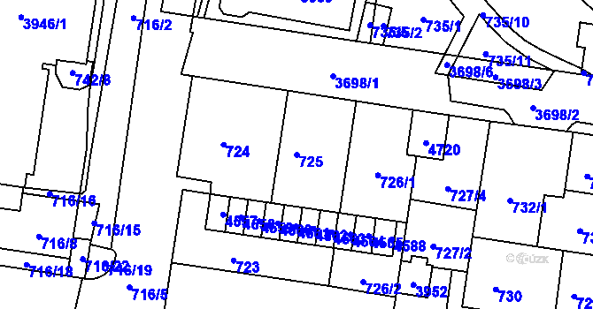 Parcela st. 725 v KÚ Žamberk, Katastrální mapa
