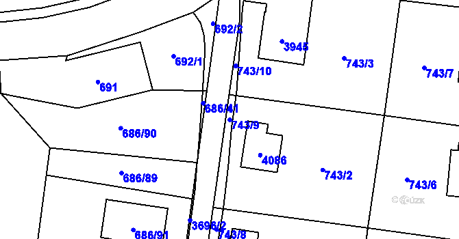 Parcela st. 743/9 v KÚ Žamberk, Katastrální mapa