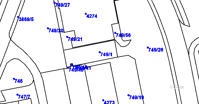 Parcela st. 749/1 v KÚ Žamberk, Katastrální mapa