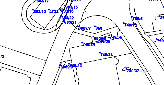 Parcela st. 749/24 v KÚ Žamberk, Katastrální mapa