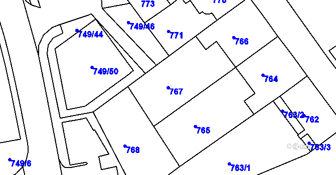 Parcela st. 767 v KÚ Žamberk, Katastrální mapa
