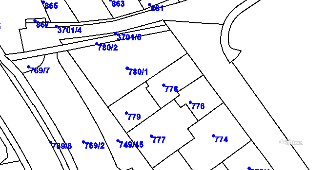 Parcela st. 778 v KÚ Žamberk, Katastrální mapa