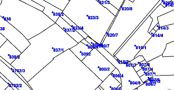 Parcela st. 800/4 v KÚ Žamberk, Katastrální mapa