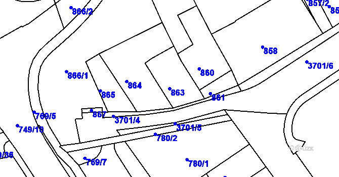 Parcela st. 863 v KÚ Žamberk, Katastrální mapa