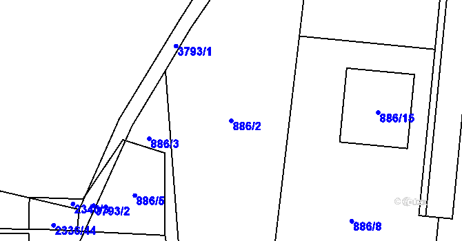 Parcela st. 886/2 v KÚ Žamberk, Katastrální mapa