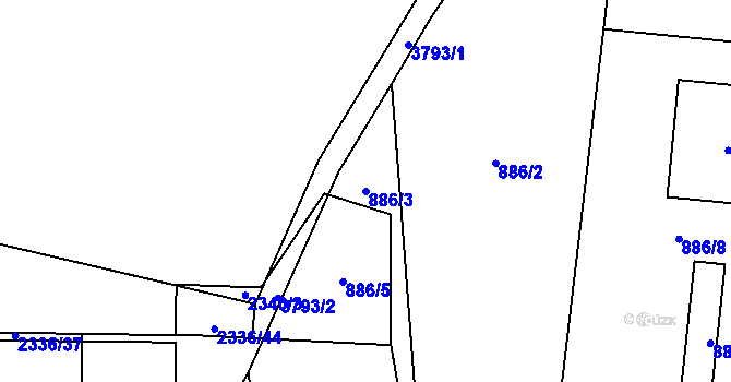 Parcela st. 886/3 v KÚ Žamberk, Katastrální mapa