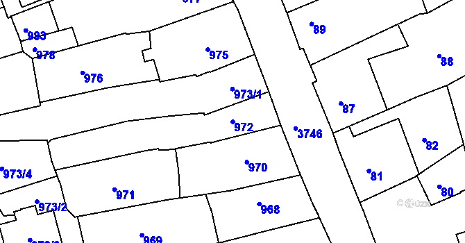Parcela st. 972 v KÚ Žamberk, Katastrální mapa