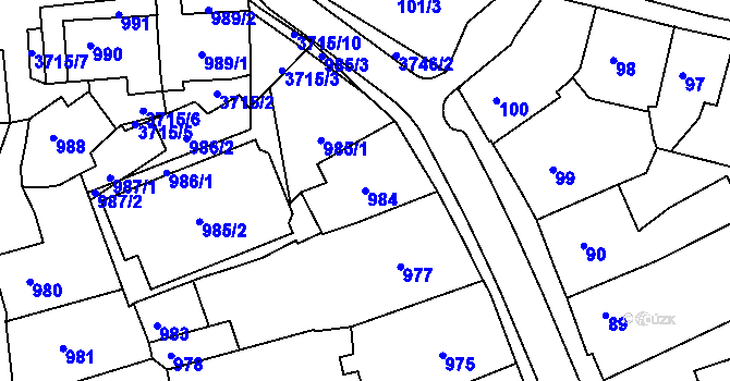 Parcela st. 984 v KÚ Žamberk, Katastrální mapa