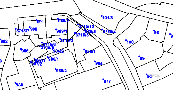Parcela st. 985/1 v KÚ Žamberk, Katastrální mapa