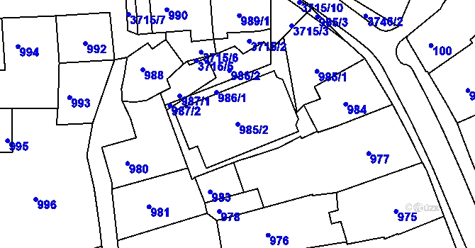 Parcela st. 985/2 v KÚ Žamberk, Katastrální mapa