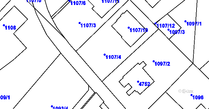 Parcela st. 1107/4 v KÚ Žamberk, Katastrální mapa