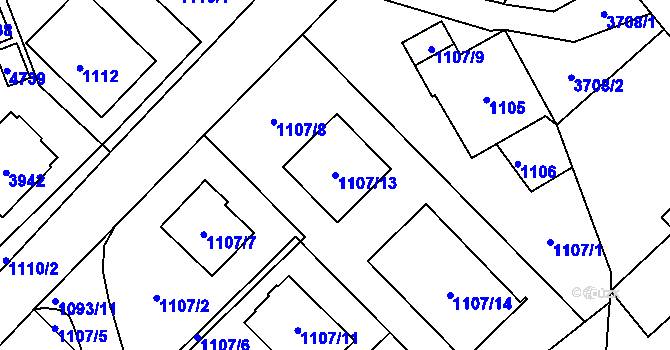 Parcela st. 1107/13 v KÚ Žamberk, Katastrální mapa