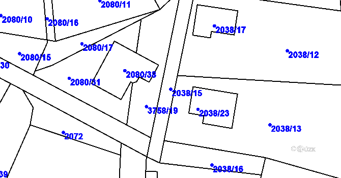 Parcela st. 2038/15 v KÚ Žamberk, Katastrální mapa