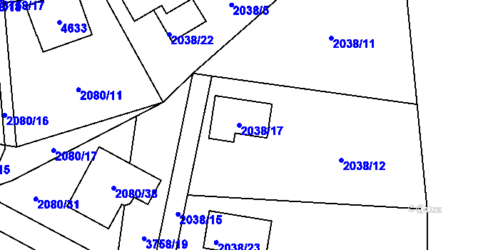 Parcela st. 2038/17 v KÚ Žamberk, Katastrální mapa