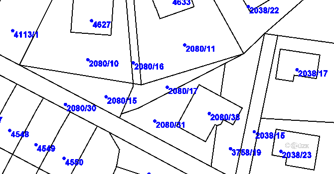 Parcela st. 2080/17 v KÚ Žamberk, Katastrální mapa