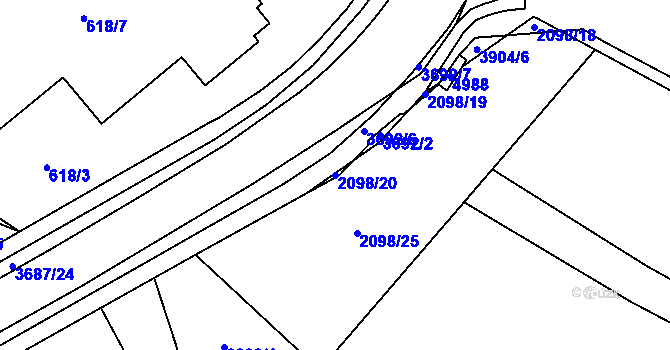 Parcela st. 2098/20 v KÚ Žamberk, Katastrální mapa