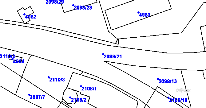 Parcela st. 2098/21 v KÚ Žamberk, Katastrální mapa
