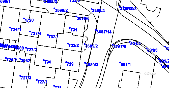 Parcela st. 3689/2 v KÚ Žamberk, Katastrální mapa