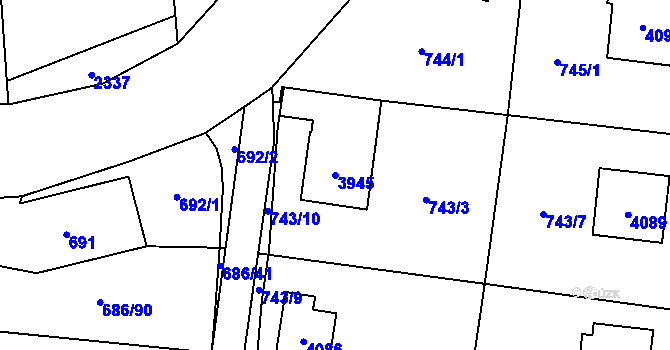 Parcela st. 3945 v KÚ Žamberk, Katastrální mapa