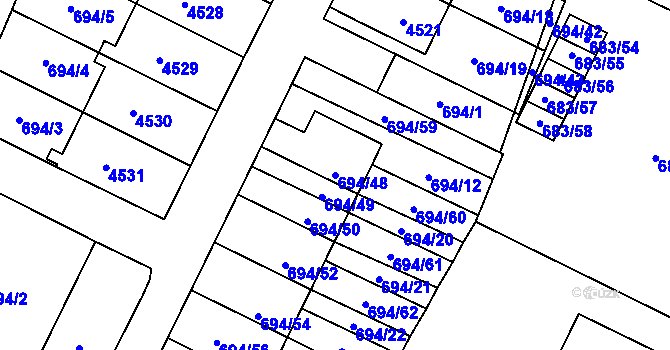 Parcela st. 694/48 v KÚ Žamberk, Katastrální mapa
