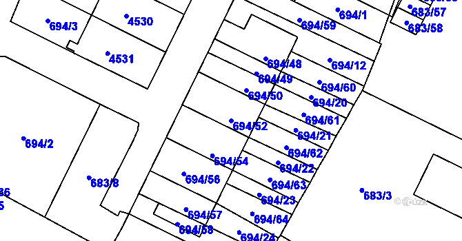 Parcela st. 694/52 v KÚ Žamberk, Katastrální mapa
