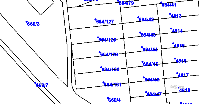Parcela st. 664/129 v KÚ Žamberk, Katastrální mapa