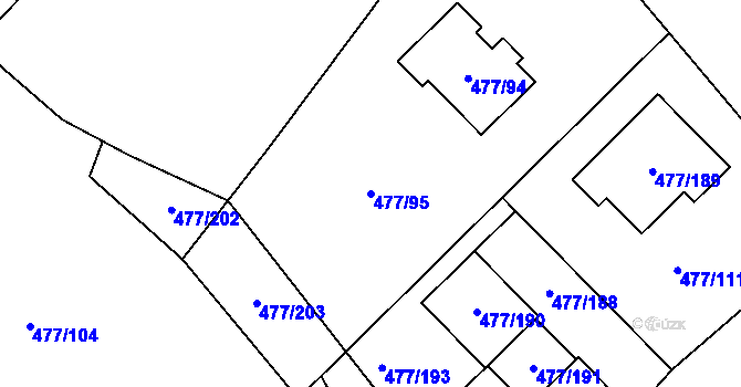Parcela st. 477/95 v KÚ Žamberk, Katastrální mapa