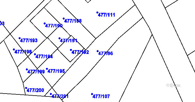 Parcela st. 477/96 v KÚ Žamberk, Katastrální mapa