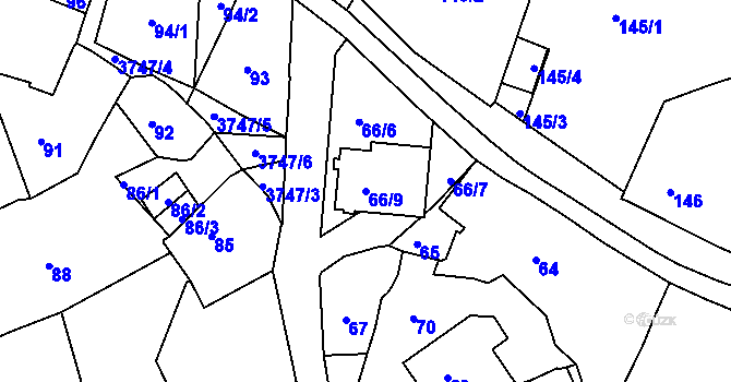 Parcela st. 66/9 v KÚ Žamberk, Katastrální mapa