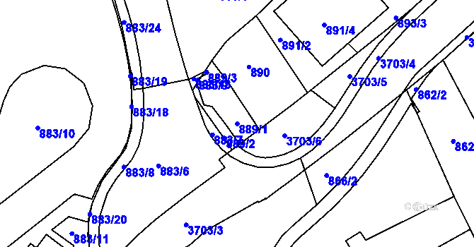 Parcela st. 889/1 v KÚ Žamberk, Katastrální mapa