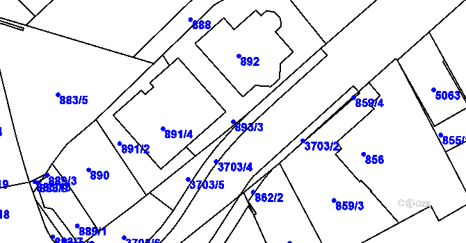 Parcela st. 893/3 v KÚ Žamberk, Katastrální mapa